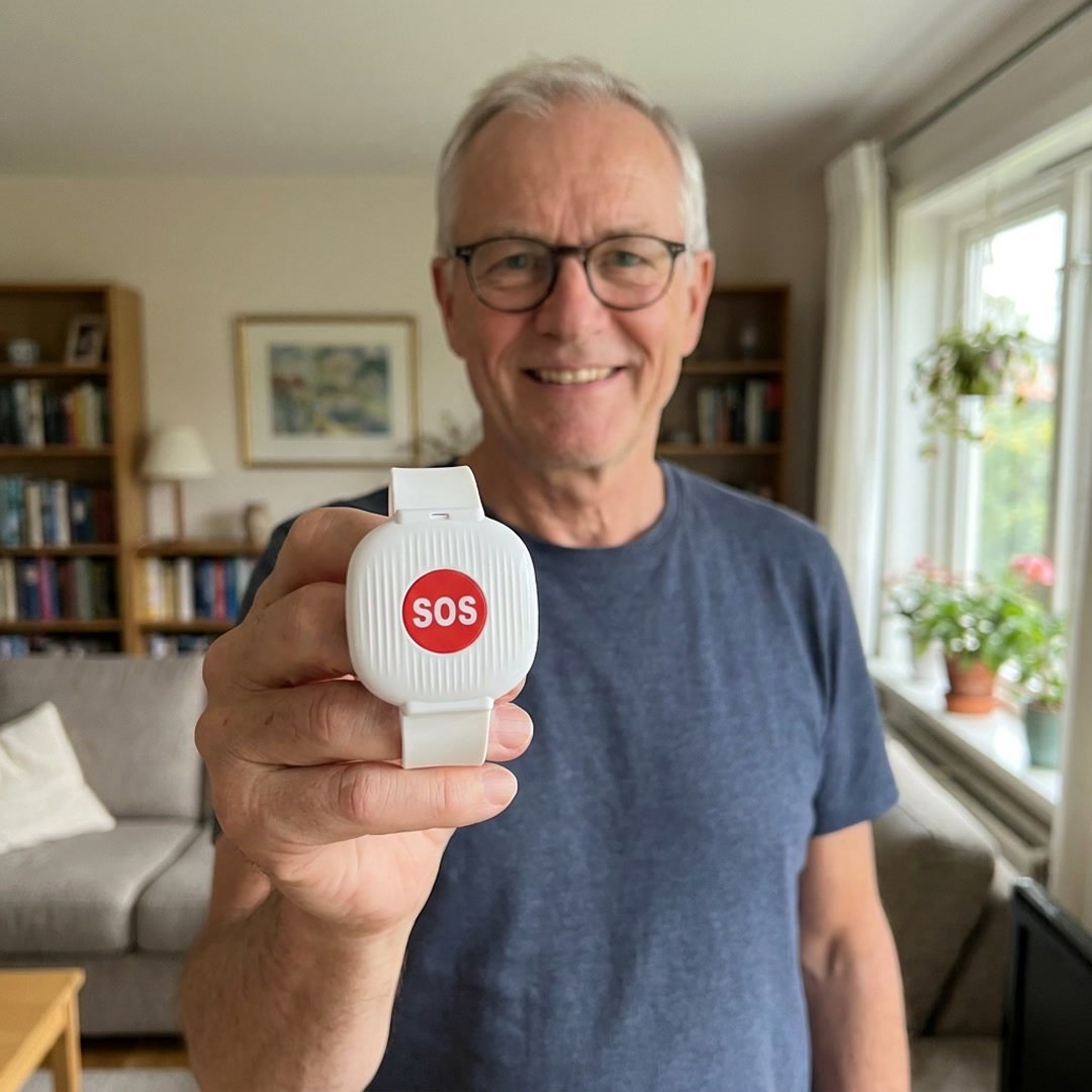 Mann mit dem NotrufBand in der Hand